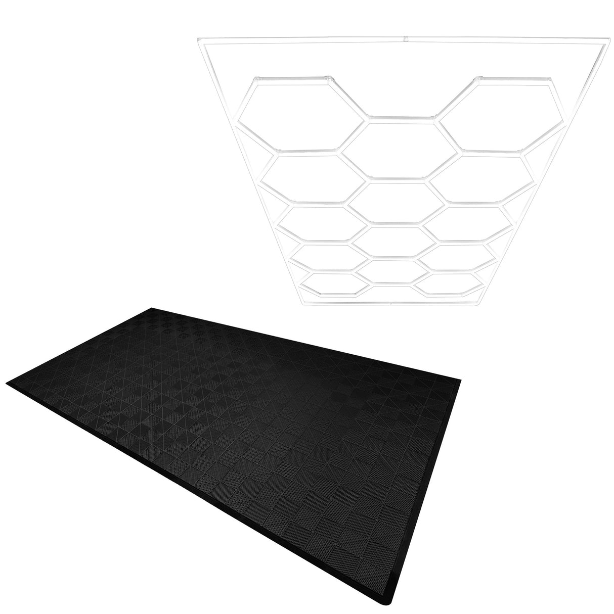 Polypropenplattor med ventilationskanaler (120 enheter) och kanter - Svart + Hexagonal LED-taklampa
