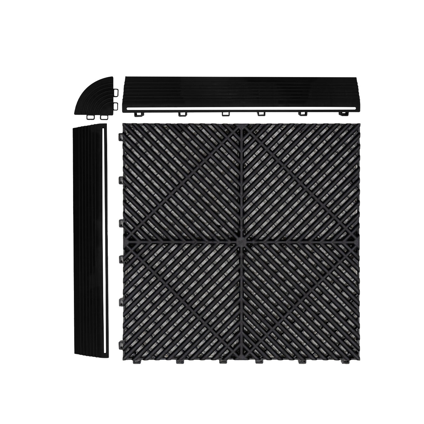 Polypropenplattor med ventilationskanaler (120 enheter) och kanter - Svart + Hexagonal LED-taklampa