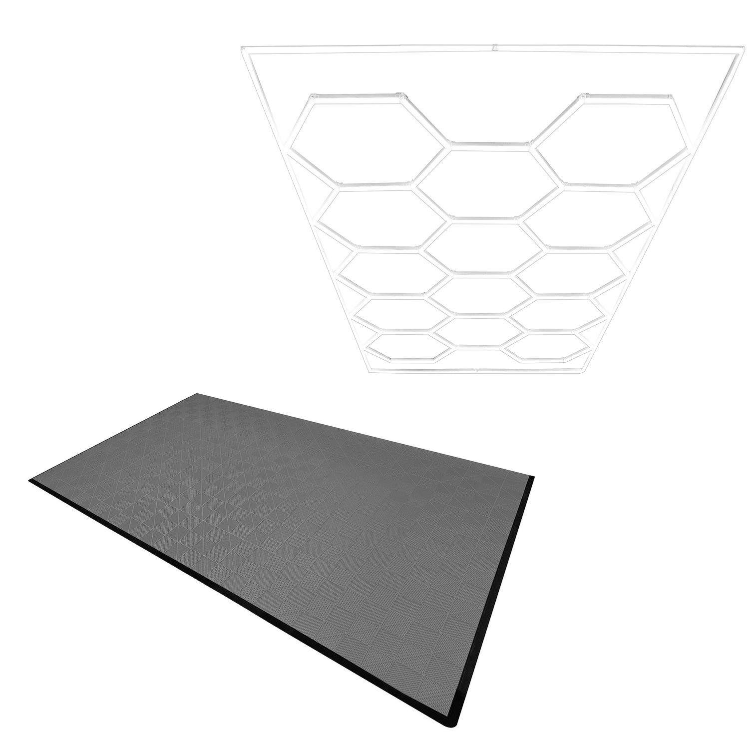 Polypropenplattor med ventilationskanaler (120 enheter) och kanter - Grå + Hexagonal LED-taklampa