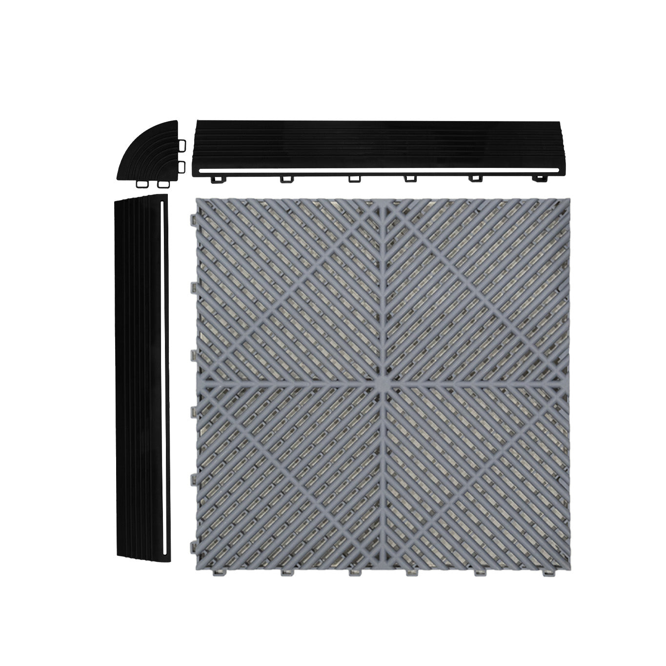 Polypropenplattor med ventilationskanaler (120 enheter) och kanter - Grå + Hexagonal LED-taklampa