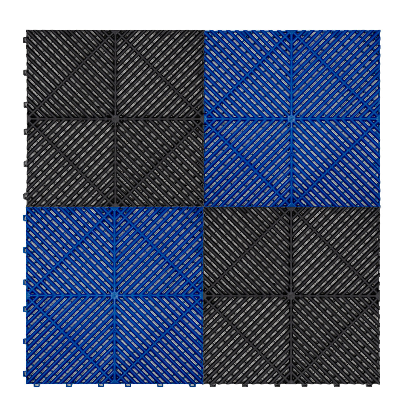 Polypropenplattor med ventilationskanaler (120 enheter) och kanter - Svart (60) och Blå (60)+ Hexagonal LED-taklampa