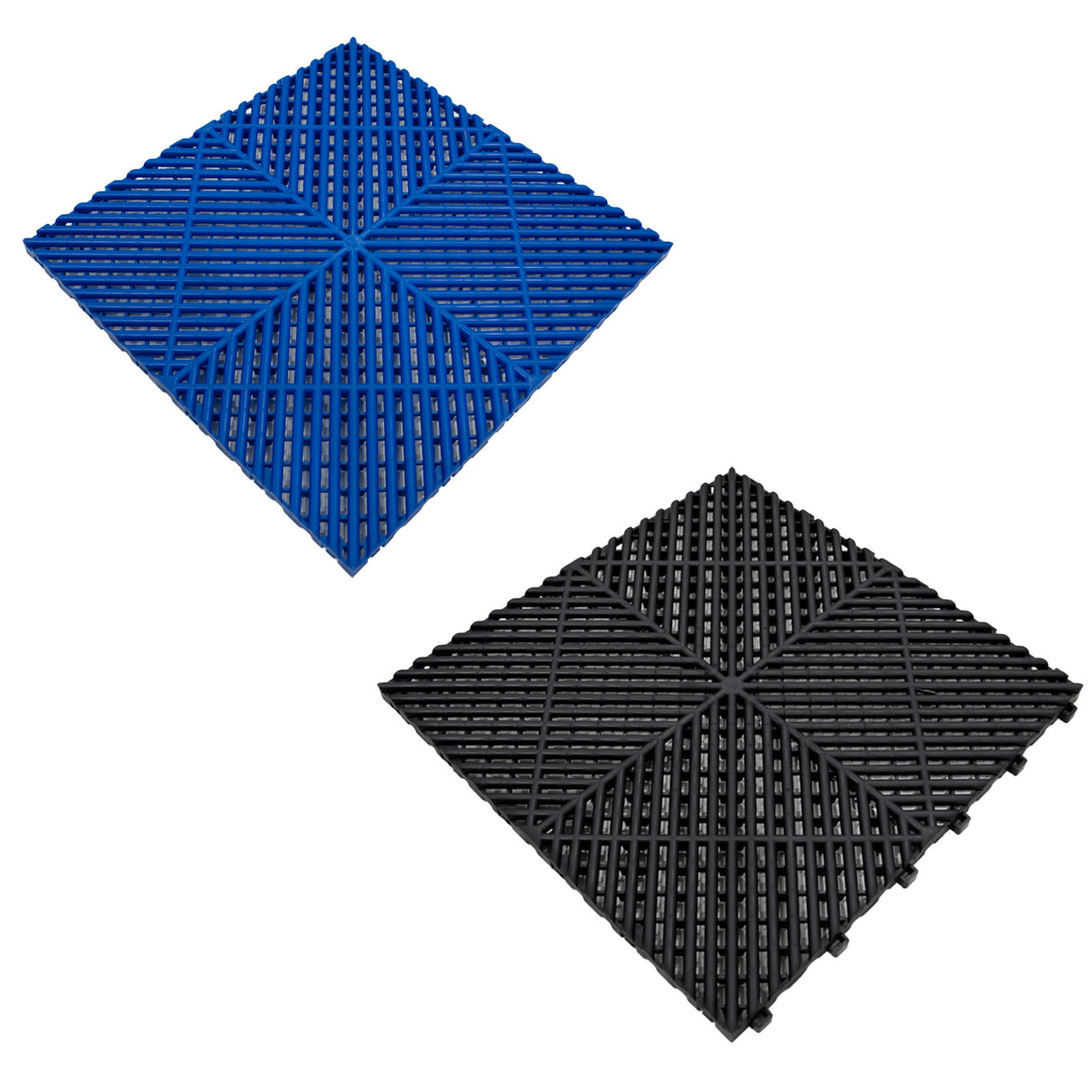 Polypropenplattor med ventilationskanaler (120 enheter) och kanter - Svart (90) och Blå (30)+ Hexagonal LED-taklampa