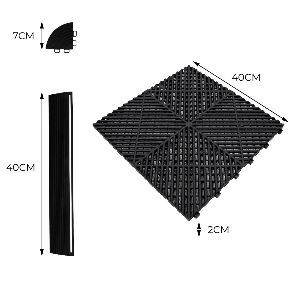 Polypropenplattor med ventilationskanaler (120 enheter) och kanter - Svart (90) och Blå (30)+ Hexagonal LED-taklampa