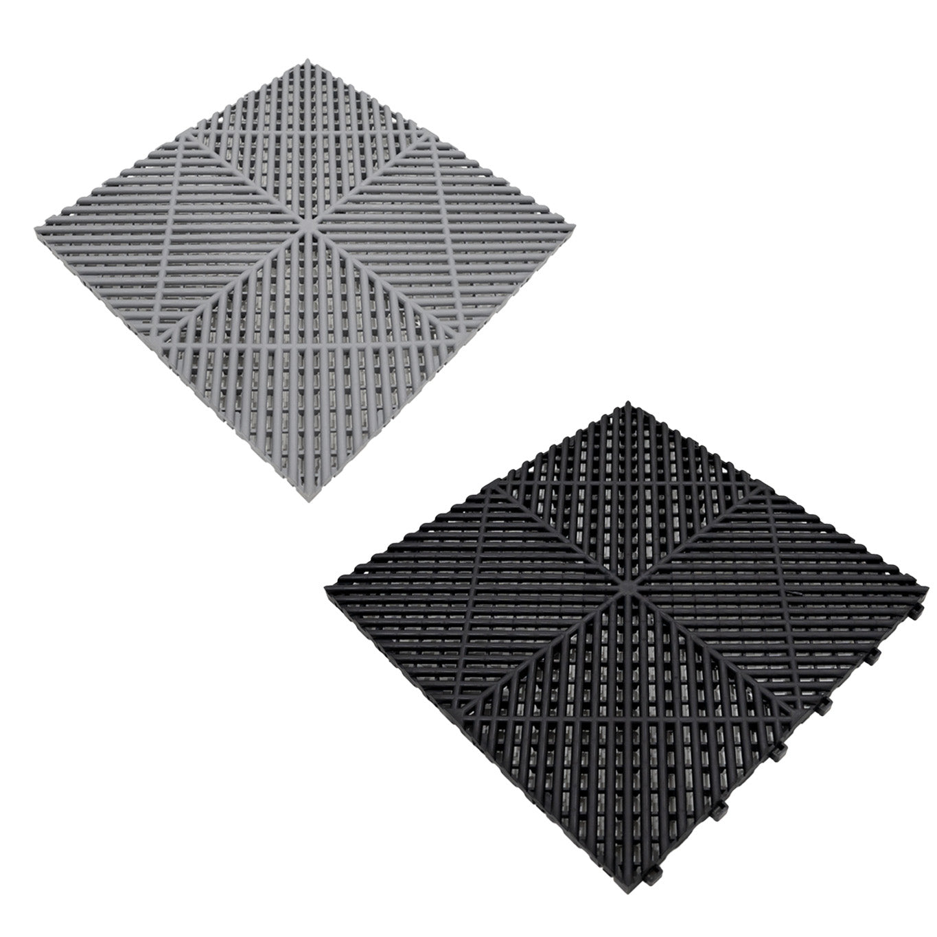 Polypropenplattor med ventilationskanaler (120 enheter) och kanter - Grå (90) och Svart  (30)+ Hexagonal LED-taklampa