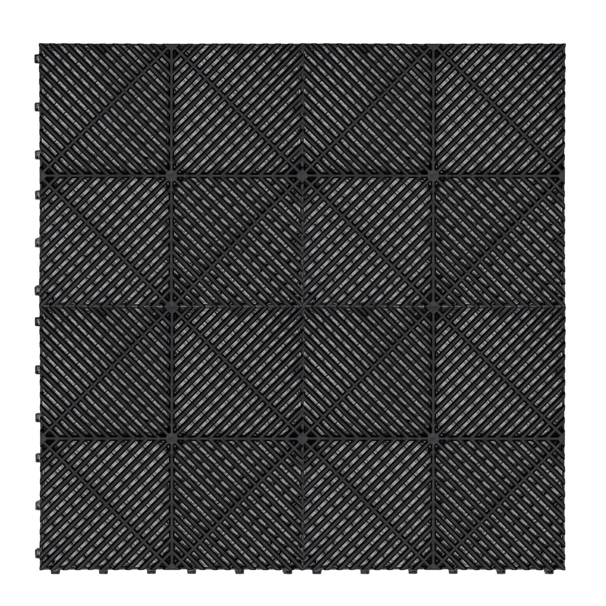 Polypropenplattor med ventilationskanaler (225enheter) och kanter - Svart + Hexagonal LED-taklampa (2 enheter)
