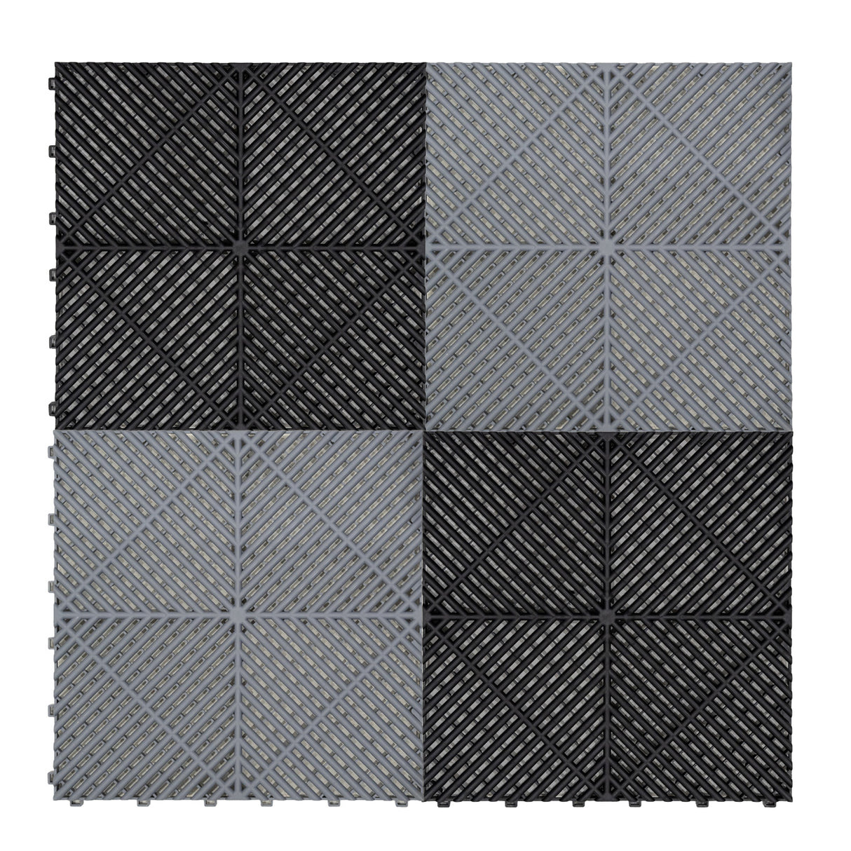 Polypropenplattor med ventilationskanaler (240 enheter) och kanter - Svart (x120) och Grå (x120) + Hexagonal LED-taklampa (2 enheter)