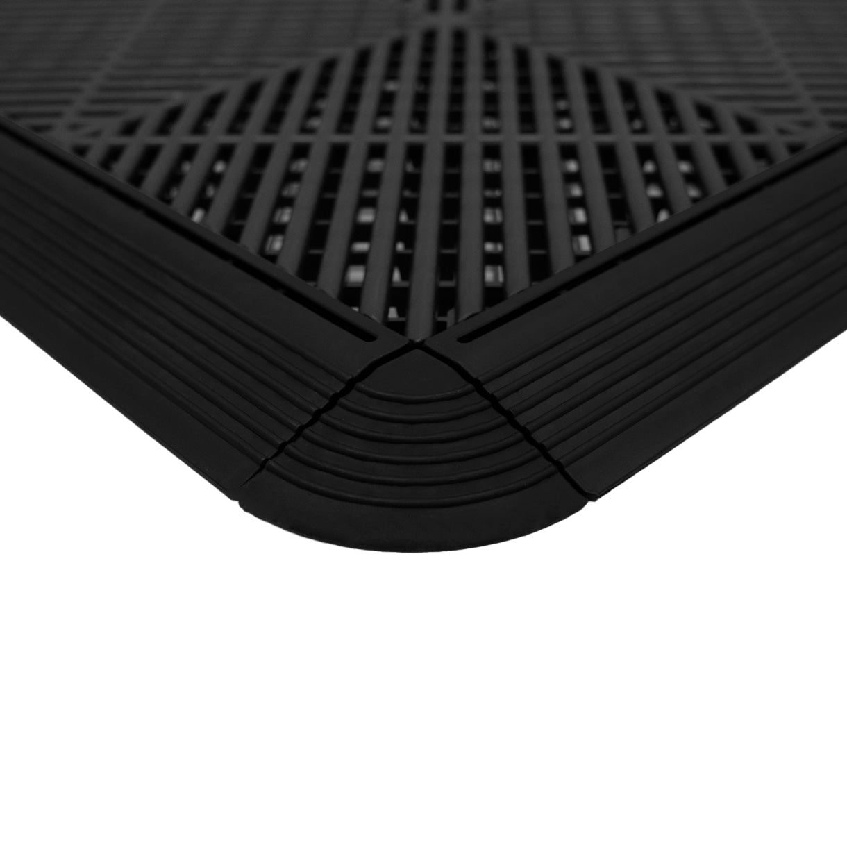 Polypropenplattor med ventilationskanaler (225enheter) och kanter - Svart (x165) och Blå (x60) + Hexagonal LED-taklampa (2 enheter)