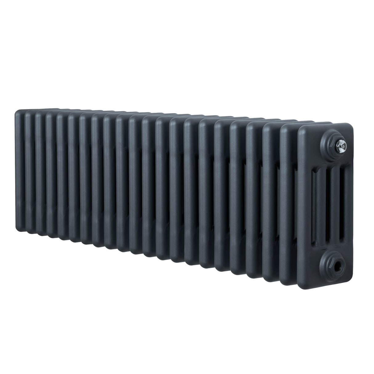 Traditionell 4-kolonnsradiator i antracit, 300 x 1010 mm, med släta ytor och en robust, klassisk design för effektiv värme