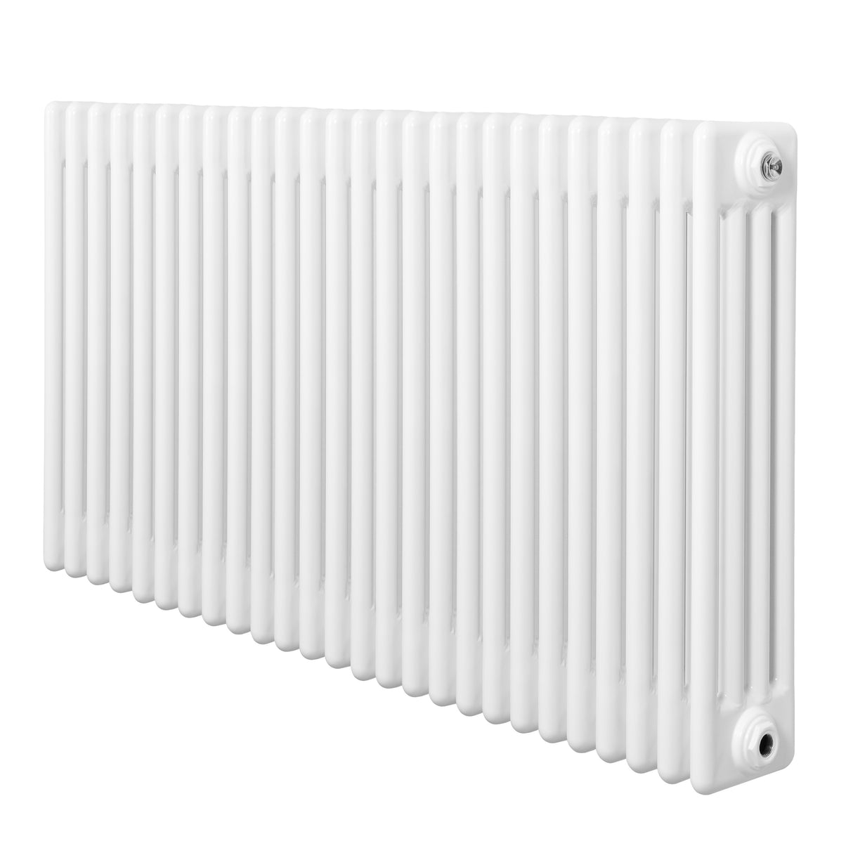 Traditionell vit 4-kolonnsradiator i stål, 600 x 1190 mm, med släta ytor och tydliga vertikala ribbor för effektiv värmeöverföring