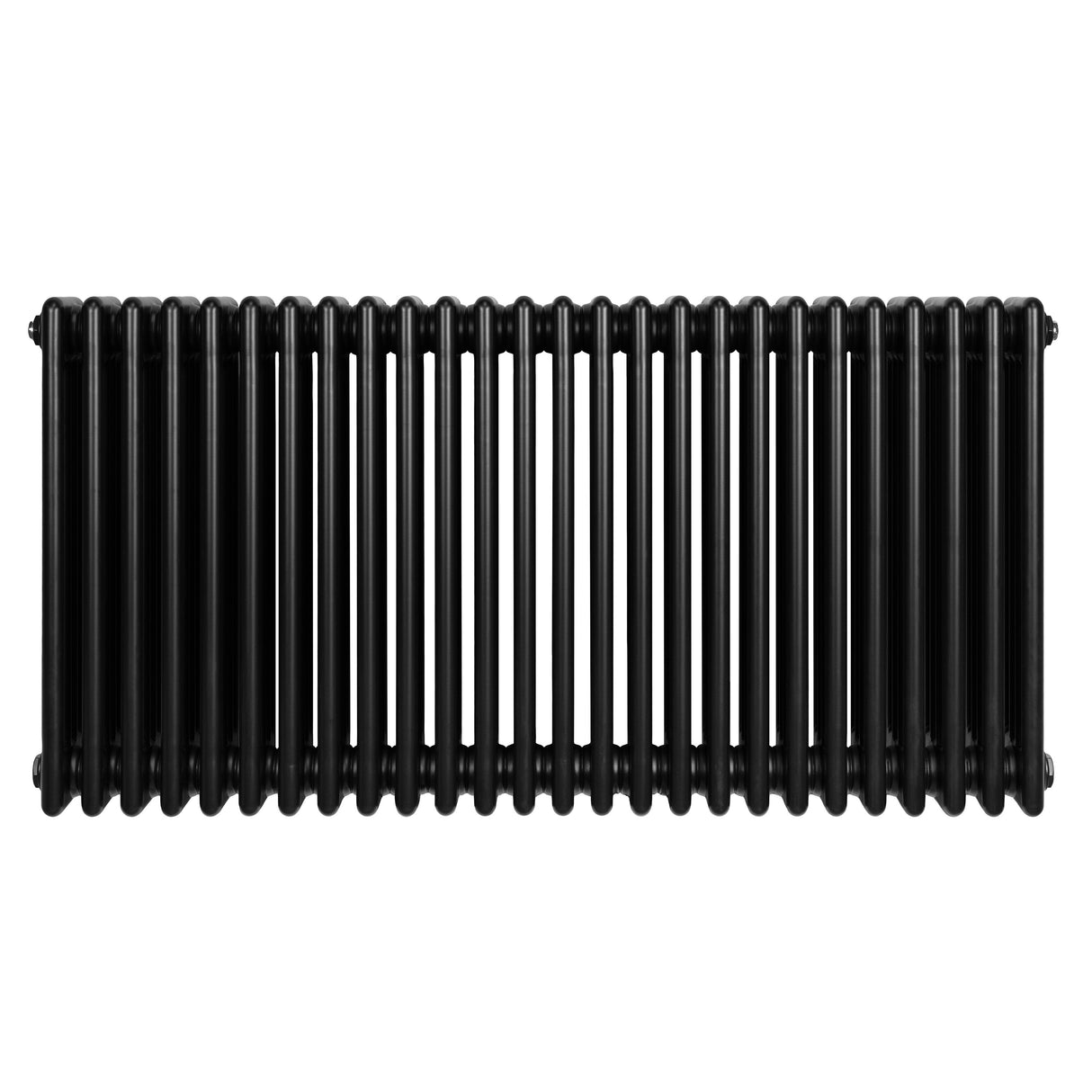 Svart traditionell 4-kolonnsradiator med släta, runda rör och en elegant, minimalistisk design, mått 600 x 1190 mm