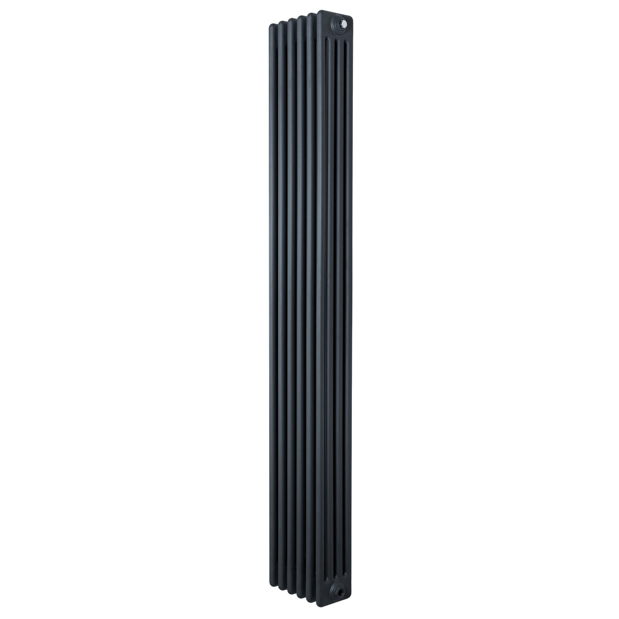 Traditionell 4-kolonnsradiator i antracitgrå, 1800 x 290 mm, med släta, vertikala ribbor och en modern, elegant design