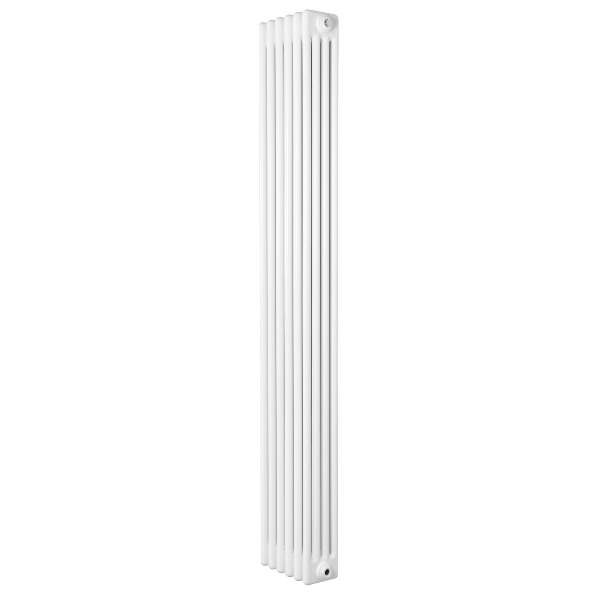 Vit traditionell 4-kolonnsradiator i smal design, 1800 x 290 mm, med släta ytor och vertikala ribbor för effektiv värmefördelning