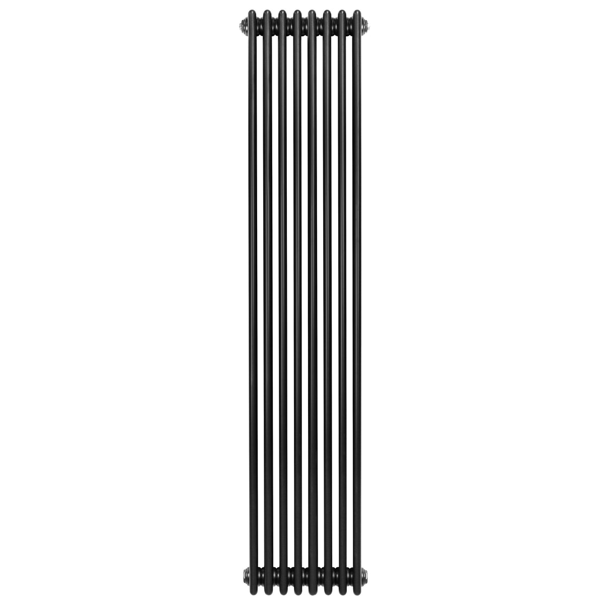 Svart traditionell 4-kolonnsradiator med slanka, vertikala rör, 1800 x 380 mm, perfekt för effektiv uppvärmning och stilren inredning