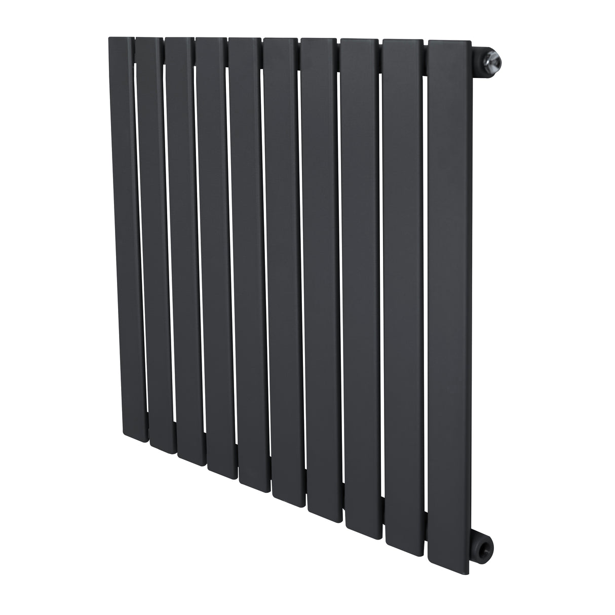 Platt enkelpelarradiator i antracitgrå, 600 x 700 mm, med släta, vertikala lameller och en modern, minimalistisk design