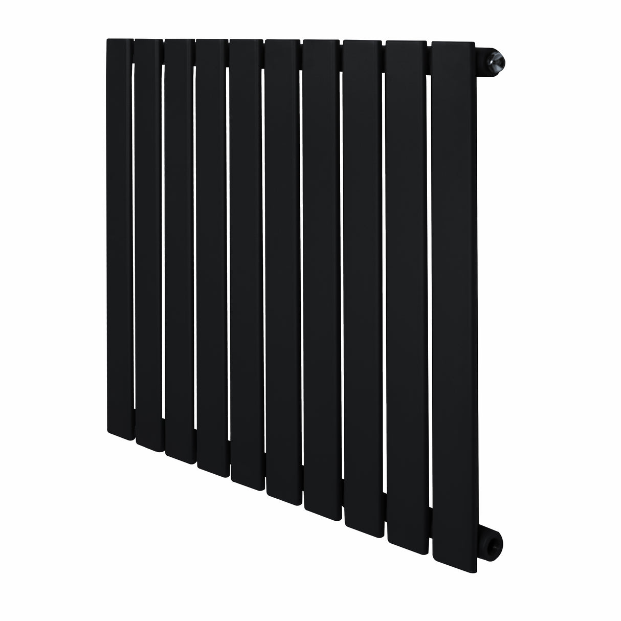Platt enkelpelarradiator i svart med släta, vertikala ribbor och en modern, minimalistisk design, mått 600 x 700 mm
