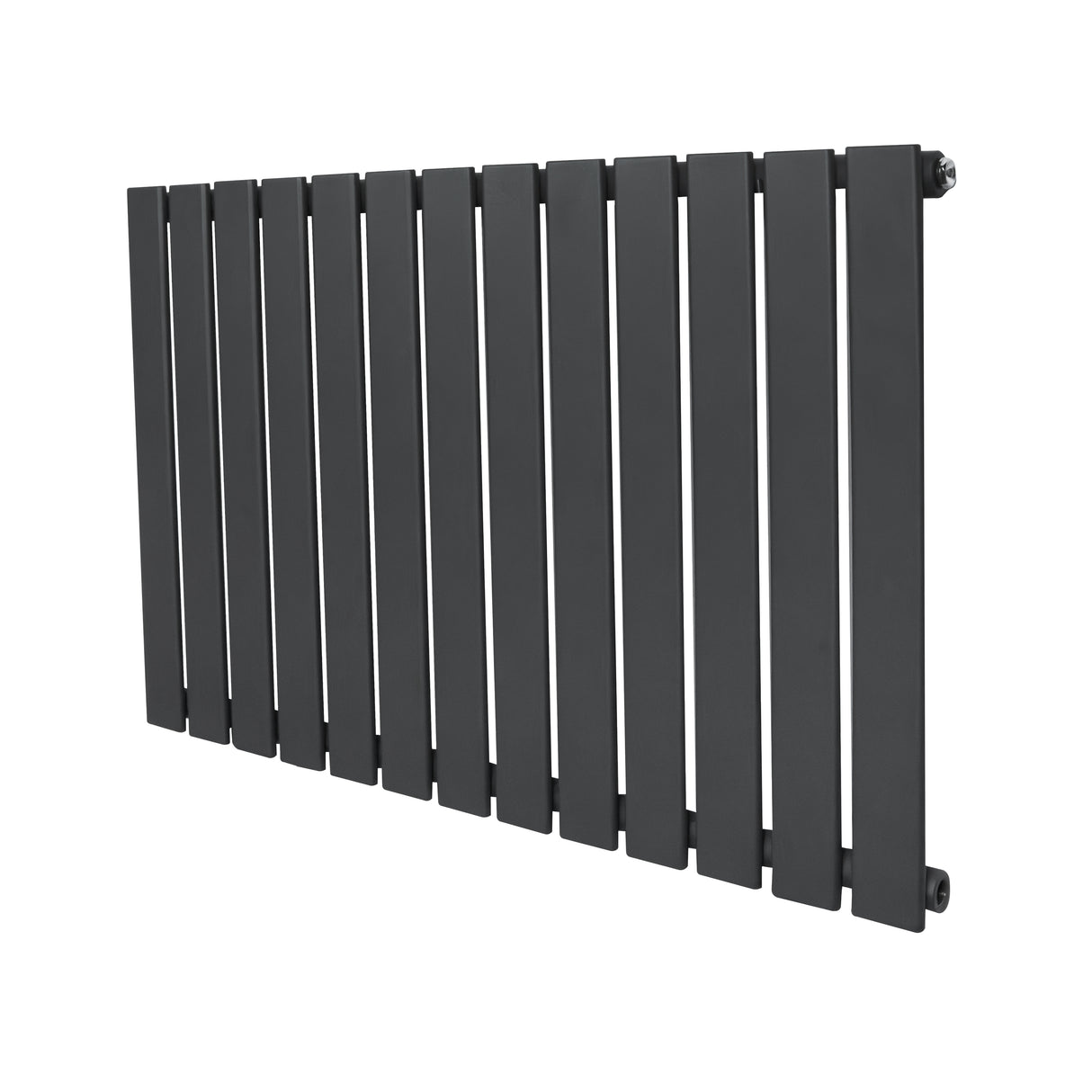 Platt enkelpelarradiator i antracitgrå, 600 x 910 mm, med släta, vertikala lameller och modern, minimalistisk design