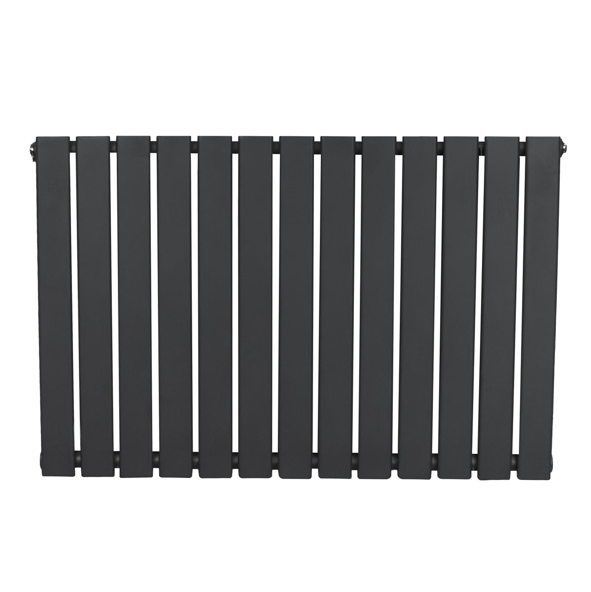 Platt enkelpelarradiator i antracitgrå, 600 x 910 mm, med släta, vertikala lameller och modern, minimalistisk design