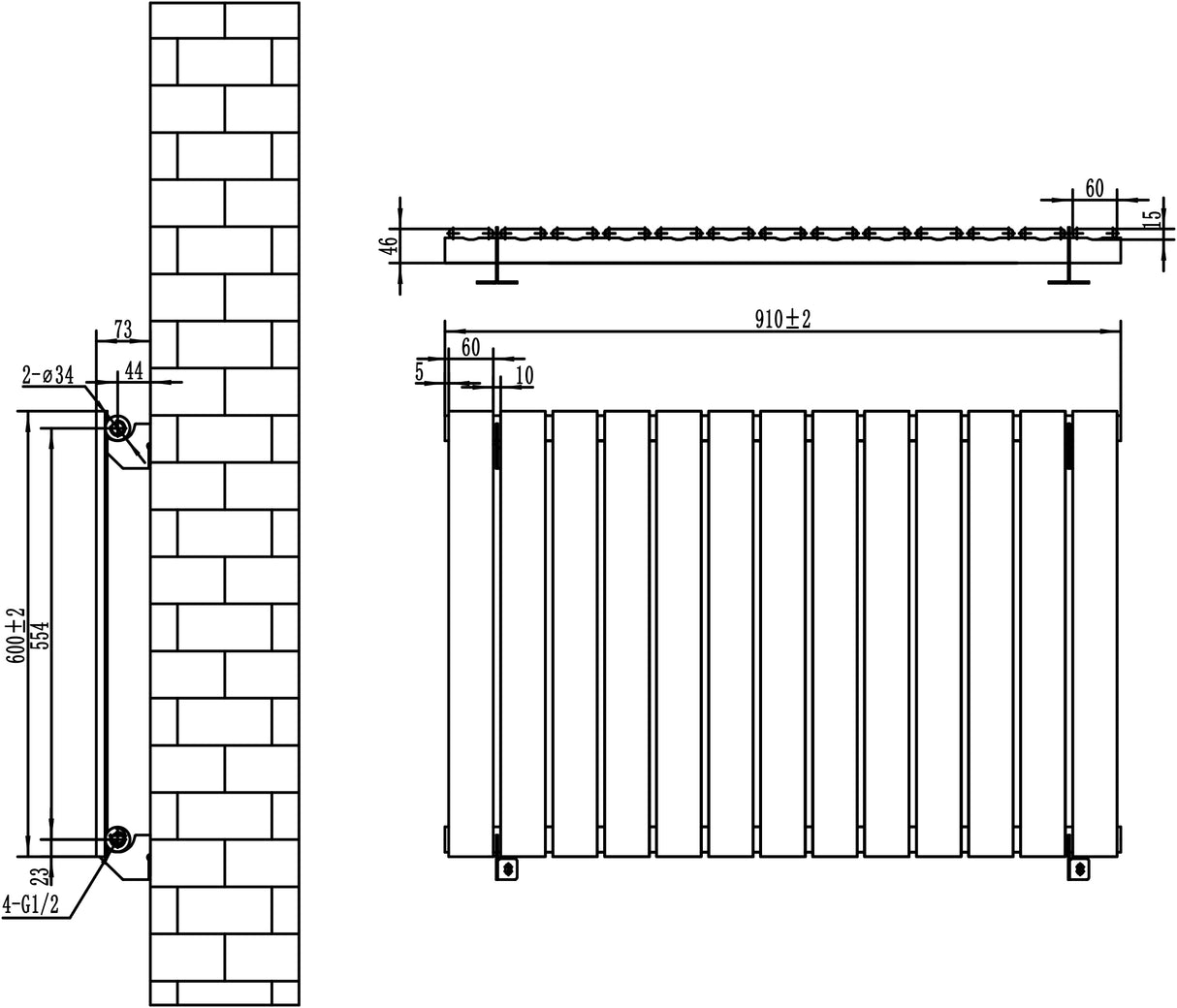 Platt antracitgrå enkelpelarradiator med släta ytor, mått 600 x 910 mm, perfekt för effektiv uppvärmning i moderna hem
