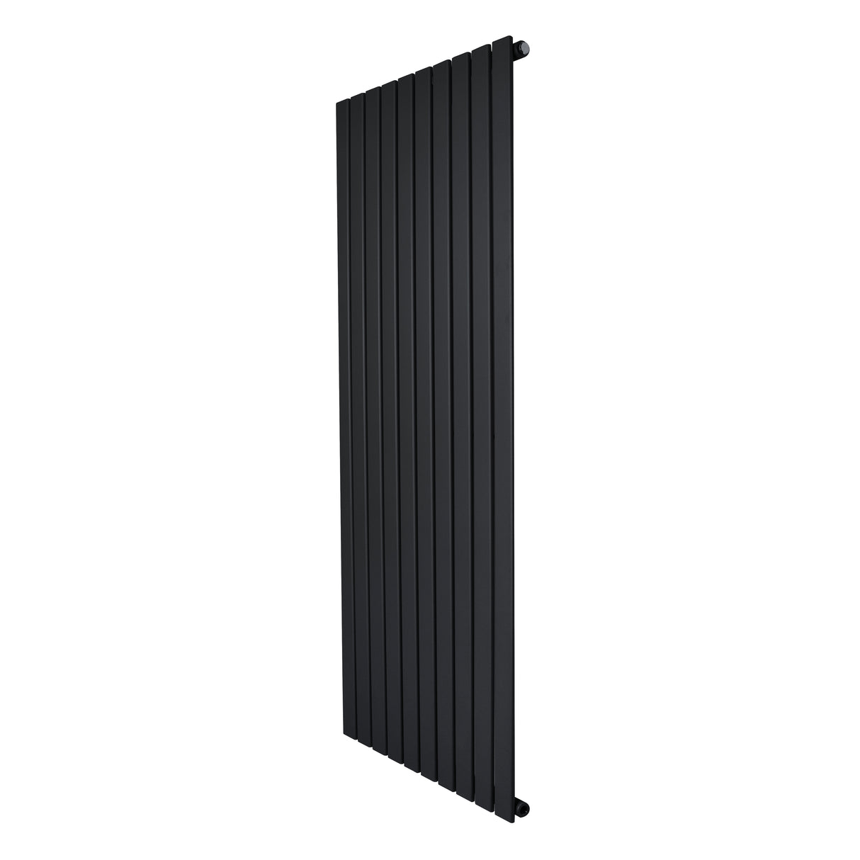 Svart platt enkelpelarradiator i metall, 1600 x 700 mm, med släta, vertikala lameller och minimalistisk design för moderna hem
