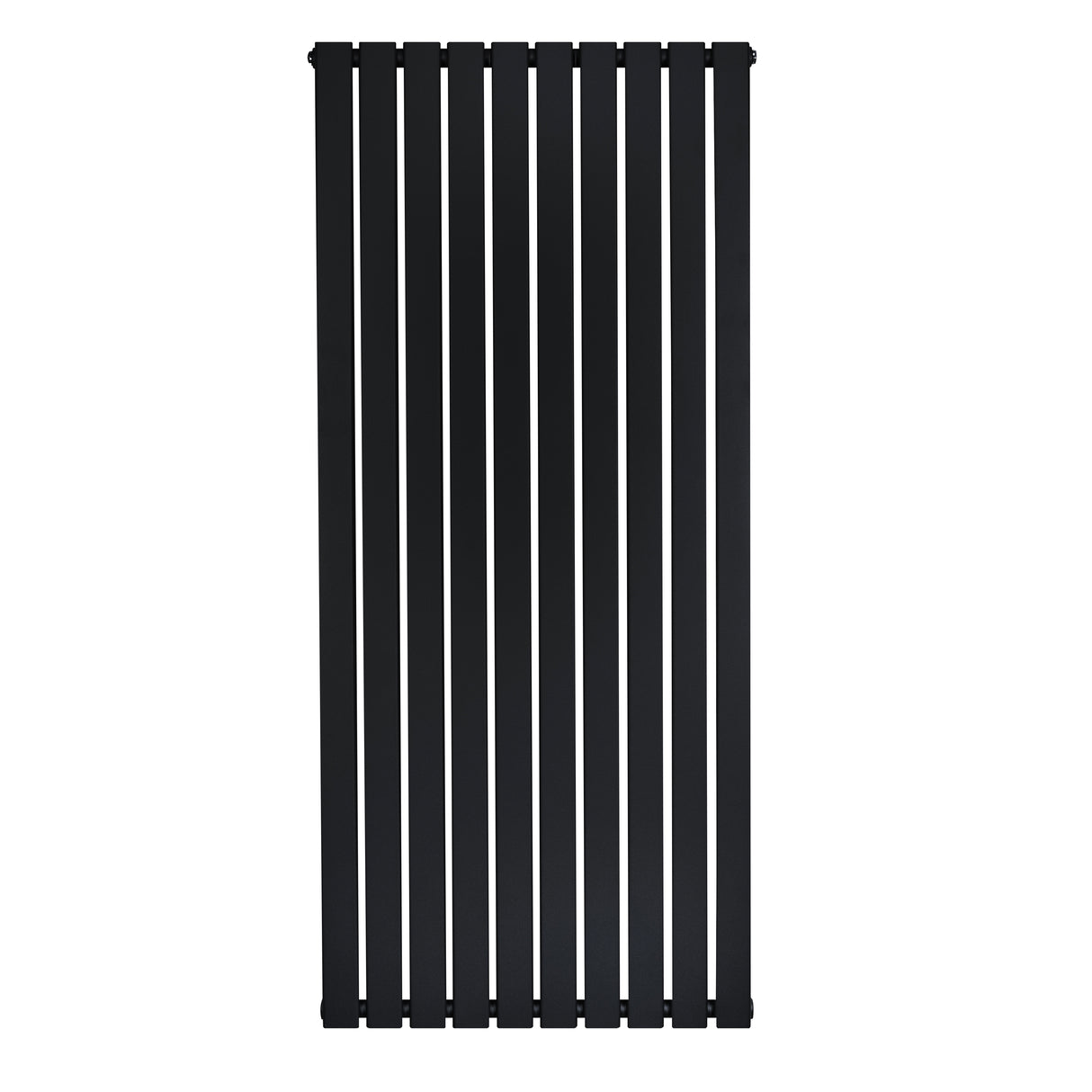 Svart platt enkelpelarradiator i metall, 1600 x 700 mm, med släta ytor och vertikala ribbor för modern inredning