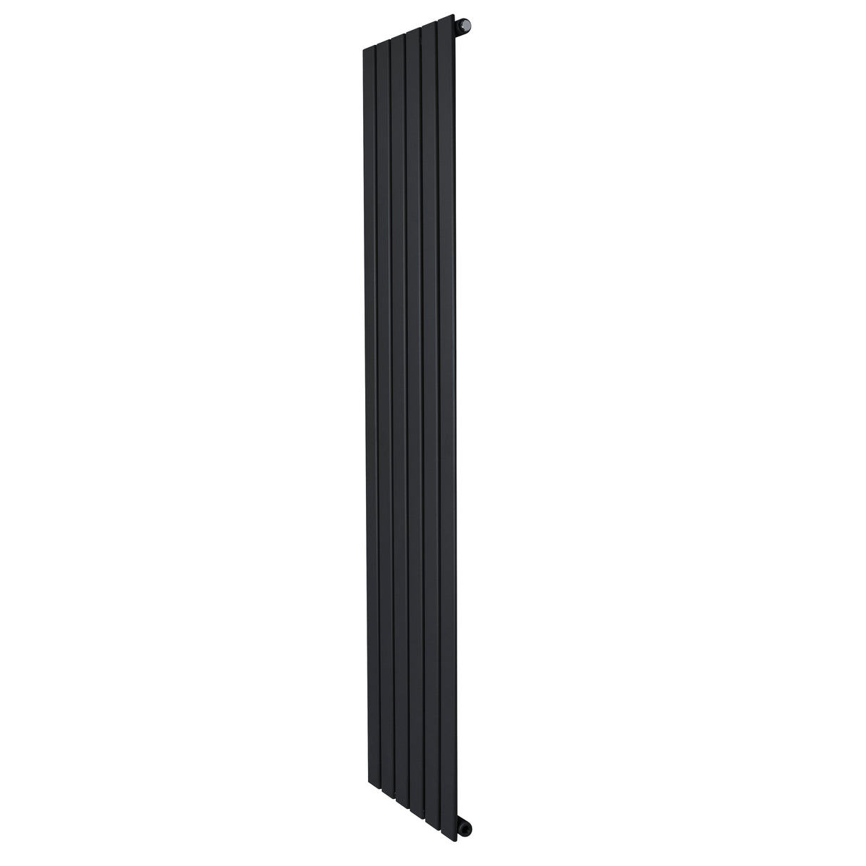 Svart platt enkelpelarradiator med en smal och modern design, mått 1800 x 420 mm, perfekt för effektiv uppvärmning i hemmet