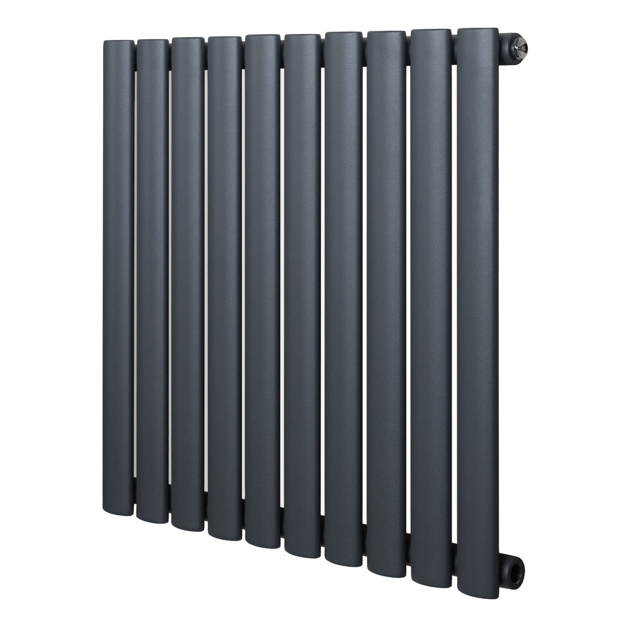 Oval enkelpelarradiator i antracitgrå, 600 x 600 mm, med släta, runda rör och modern, minimalistisk design för effektiv uppvärmning