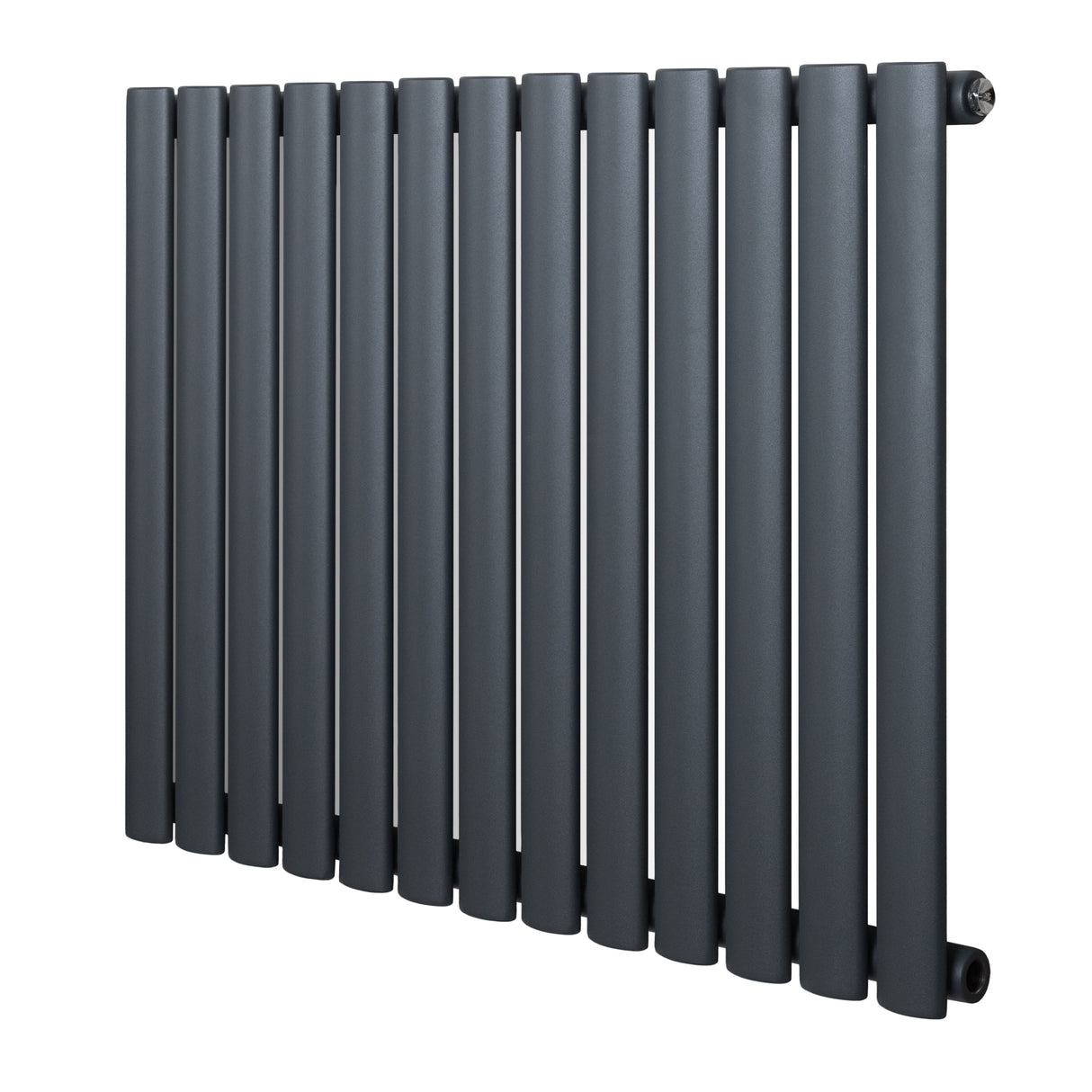 Oval enkelpelarradiator i antracitgrå, 600 x 780 mm, med släta, cylindriska rör och modern, stilren design för effektiv uppvärmning