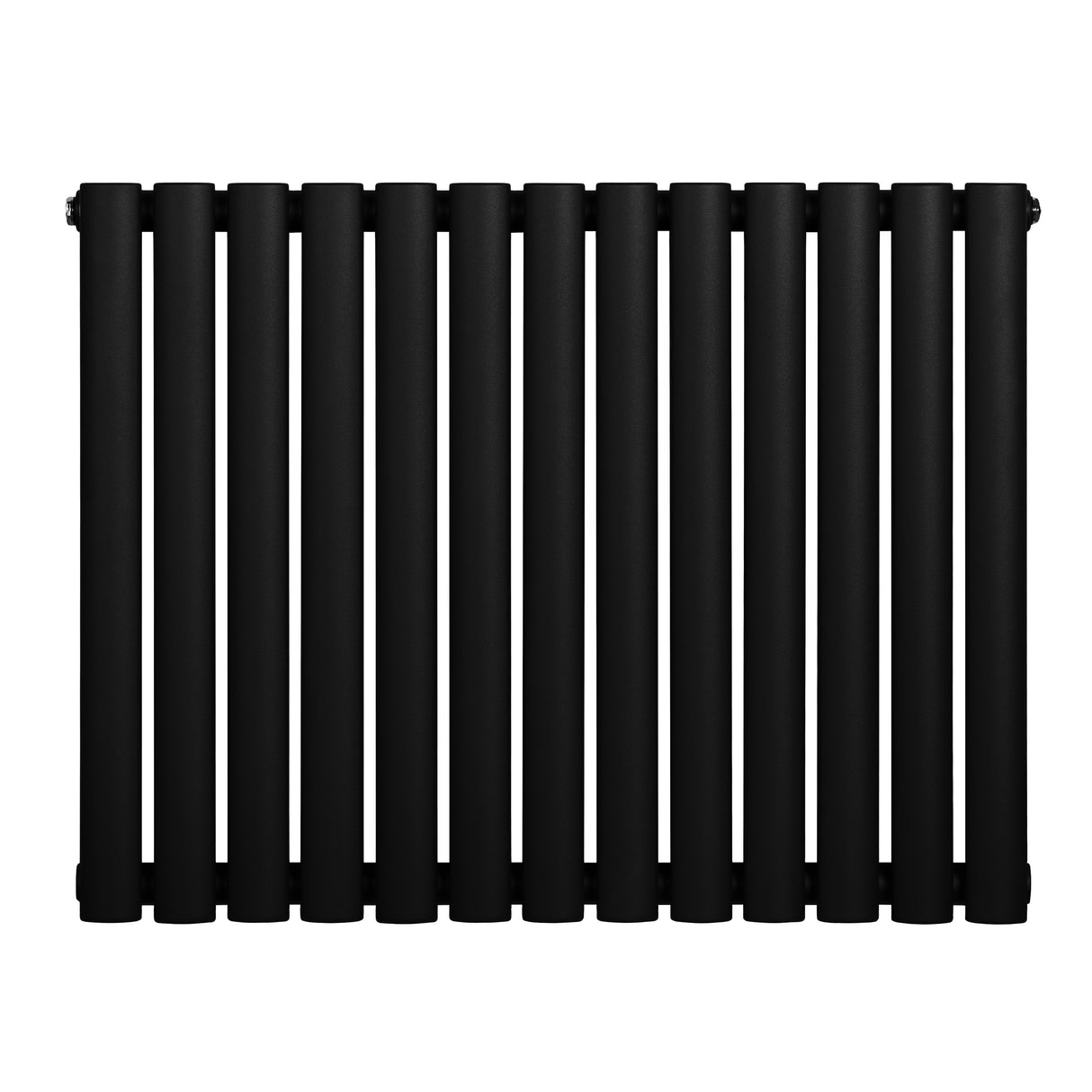 Oval enkelpelarradiator i svart, 600 x 780 mm, med släta, rektangulära sektioner och en modern, minimalistisk design