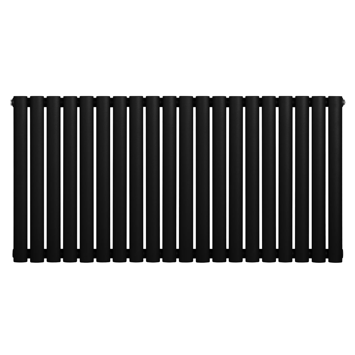 Oval enkelpelarradiator i svart, 600 x 1200 mm, med släta ytor och rundade pelare som ger en modern och stilren känsla
