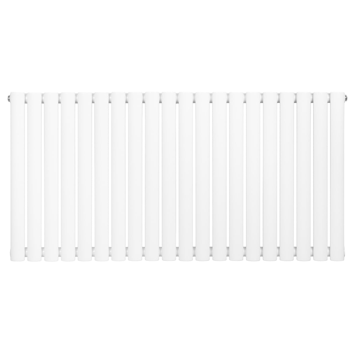 Oval vit enkelpelarradiator i 600 x 1200 mm med släta, rundade sektioner och en modern, minimalistisk design