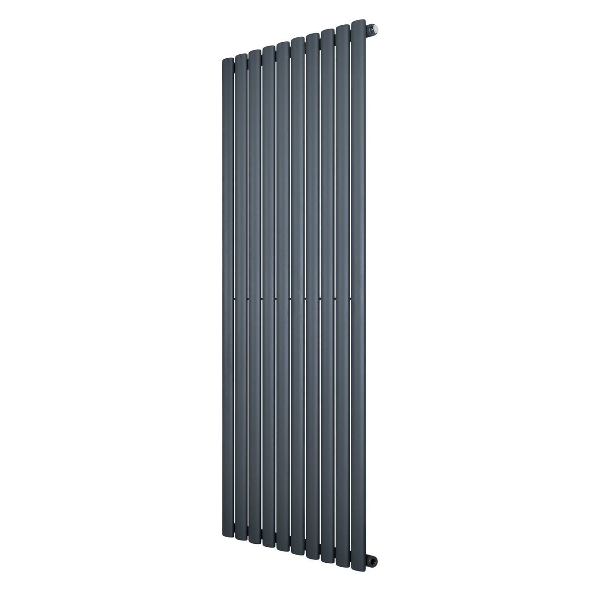 Oval enkelpelarradiator i antracitgrå, 1600 x 600 mm, med släta, vertikala ribbor och modern, minimalistisk design