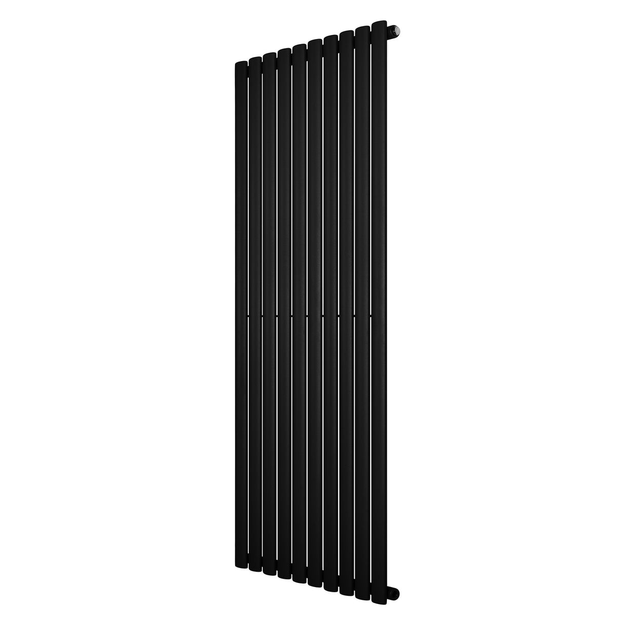 Oval enkelpelarradiator i svart, 1600 x 600 mm, med släta, vertikala lameller och modern, stilren design för effektiv uppvärmning