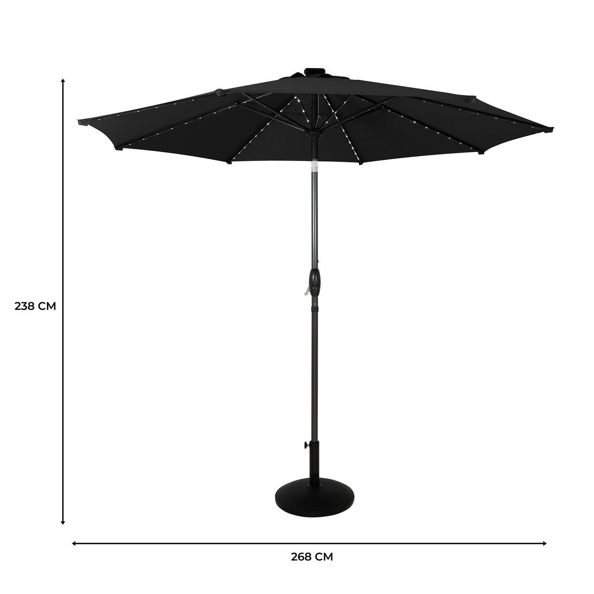 Lutbart LED-Parasoll 2,7 m med Fot – Svart