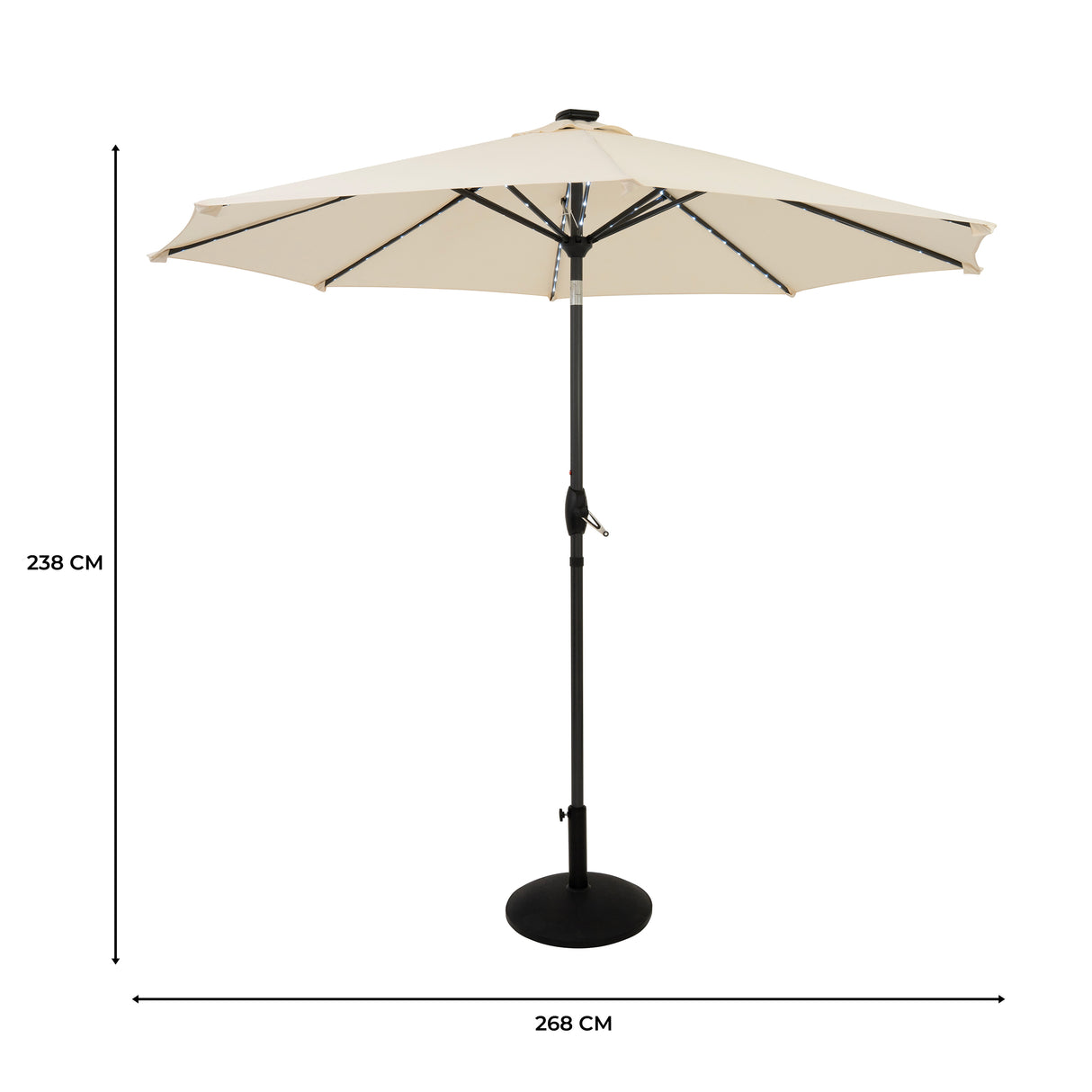 Lutbart LED-Parasoll 2,7 m med Fot – Krämvit
