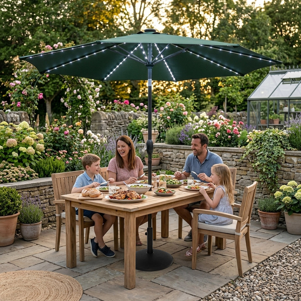 Lutbart LED-Parasoll 2,7 m med Fot – Grön
