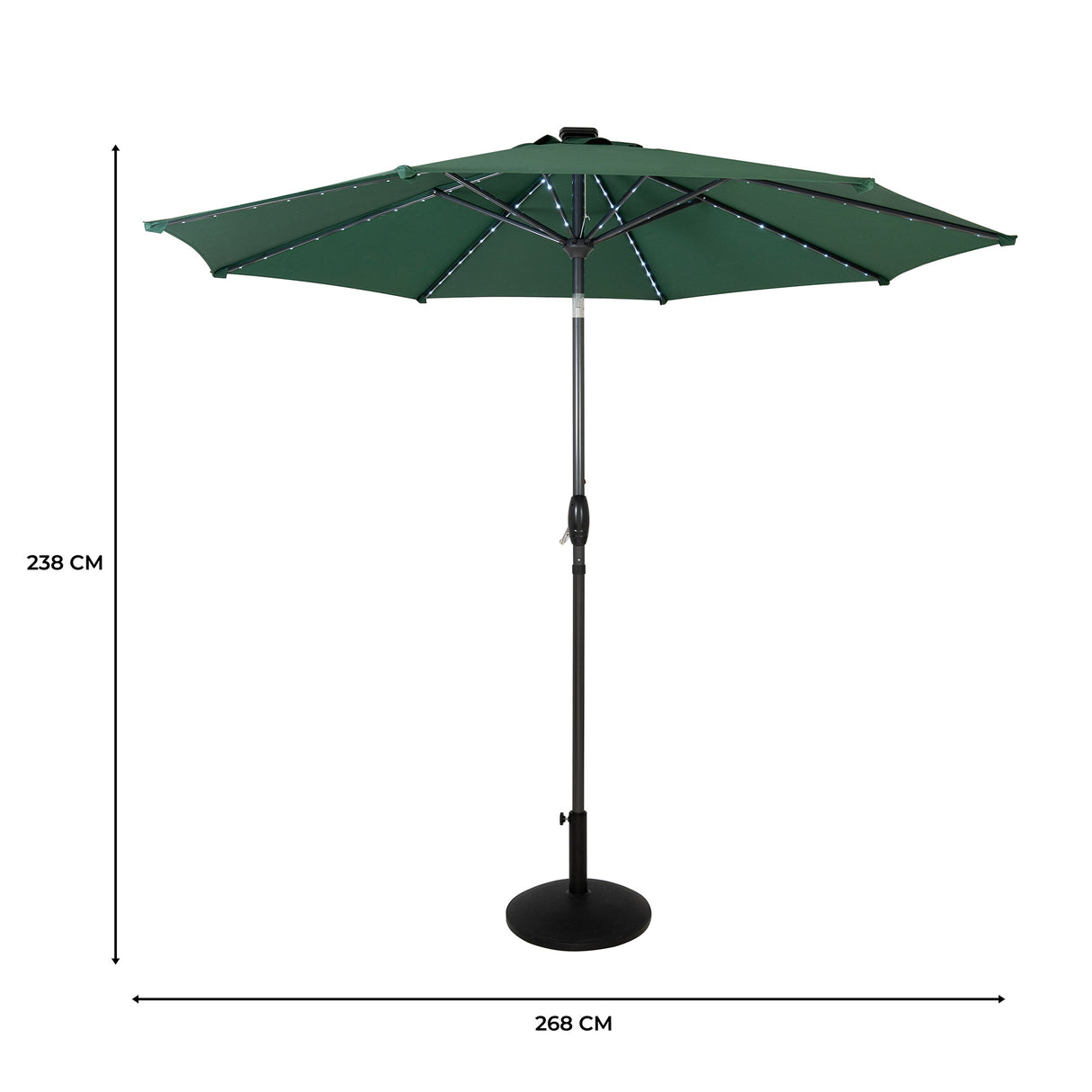 Lutbart LED-Parasoll 2,7 m med Fot – Grön