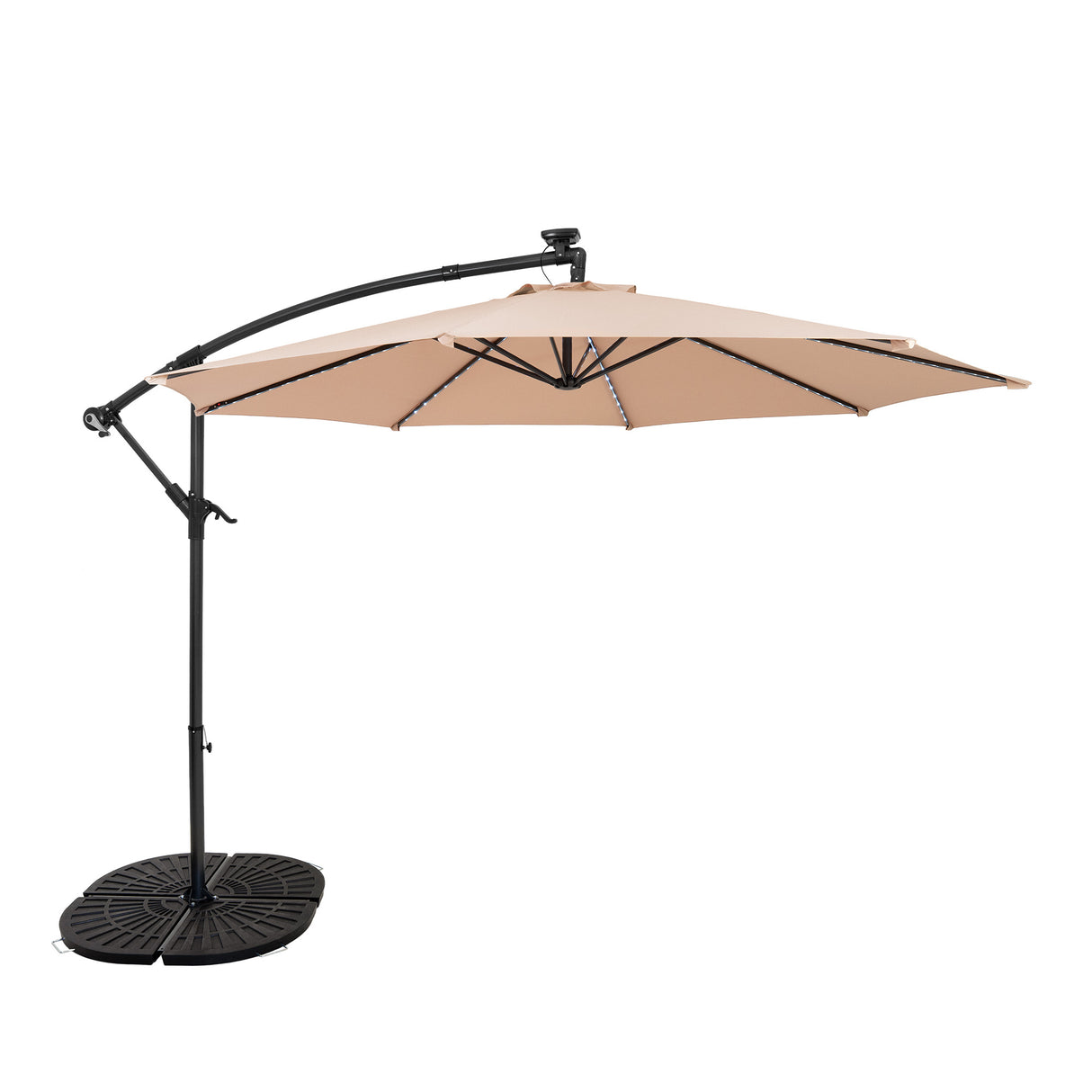 LED Hängparasoll 3 m med Solfjädersfot – Beige