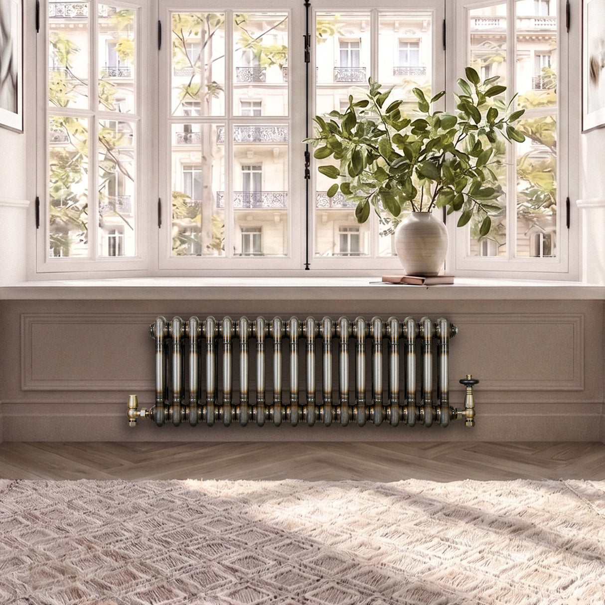 Traditionell 2-kolumnsradiator med ventiler – 300 x 830 mm – Råmetall