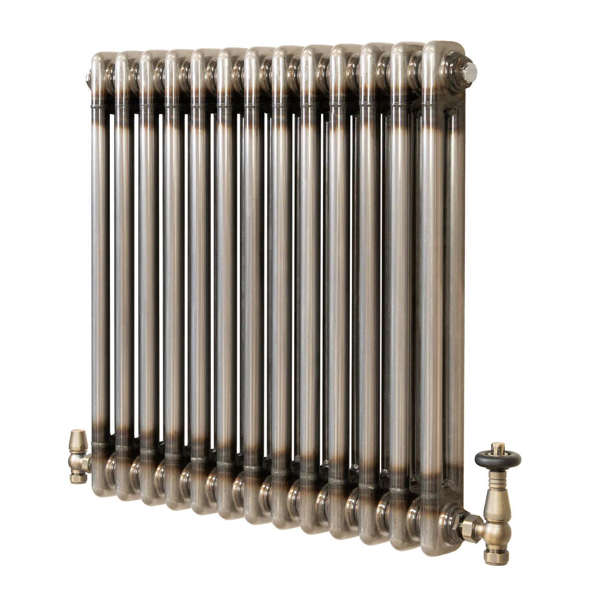 Traditionell 2-kolumnsradiator med ventiler – 600 x 605 mm – Råmetall