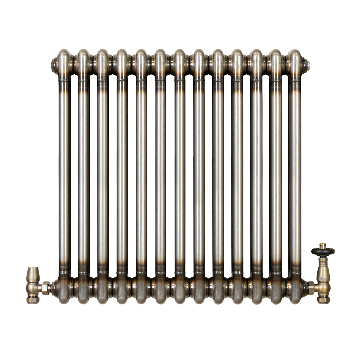 Traditionell 2-kolumnsradiator med ventiler – 600 x 605 mm – Råmetall