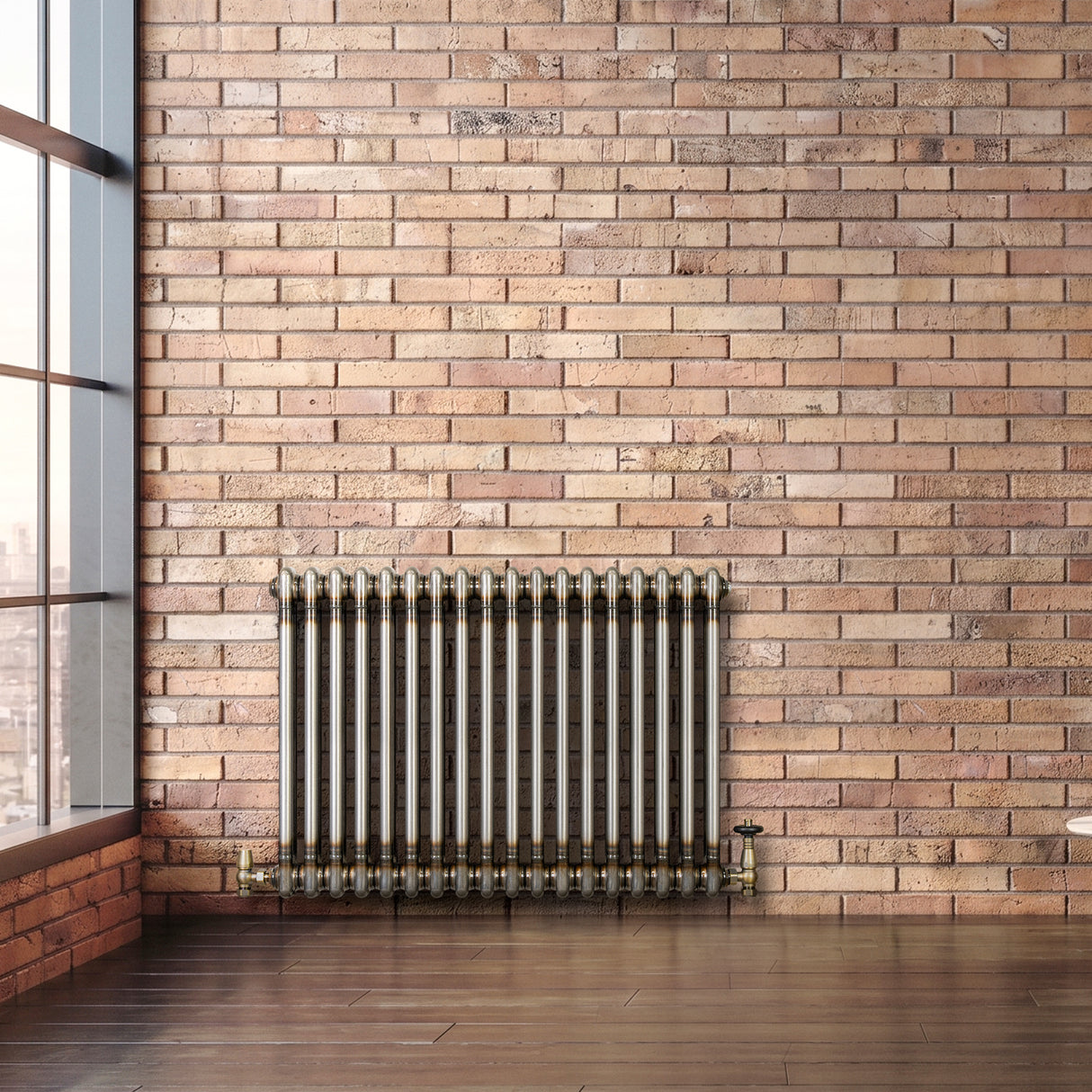 Traditionell 2-kolumnsradiator med ventiler – 600 x 830 mm – Råmetall