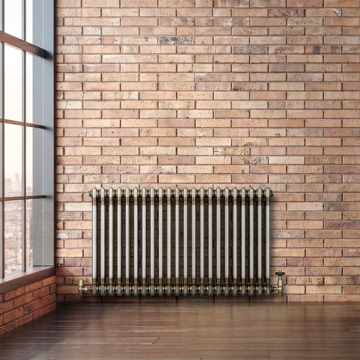 Traditionell 2-kolumnsradiator med ventiler – 600 x 1010 mm – Råmetall