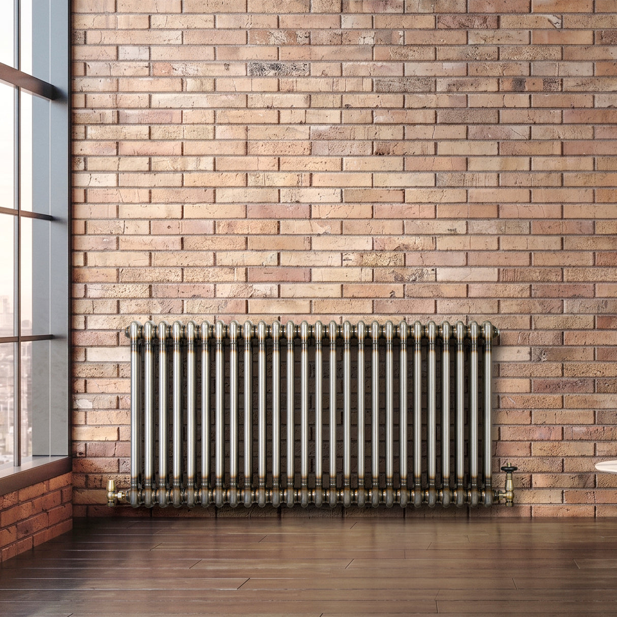 Traditionell 2-kolumnsradiator med ventiler – 600 x 1190 mm – Råmetall