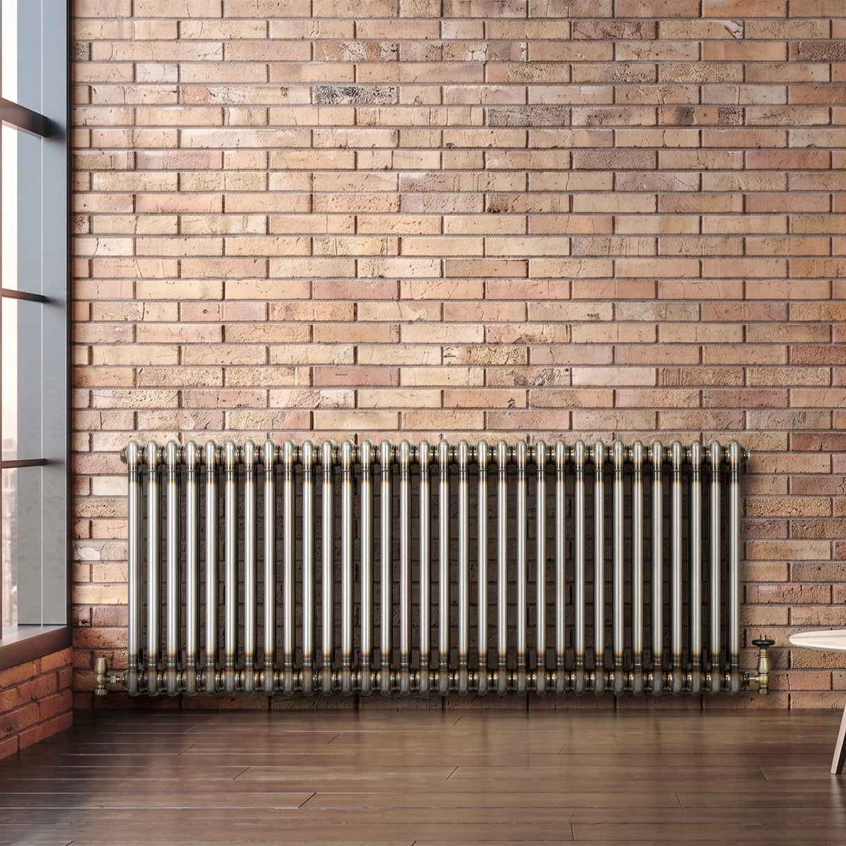 Traditionell 2-kolumnsradiator med ventiler – 600 x 1460 mm – Råmetall