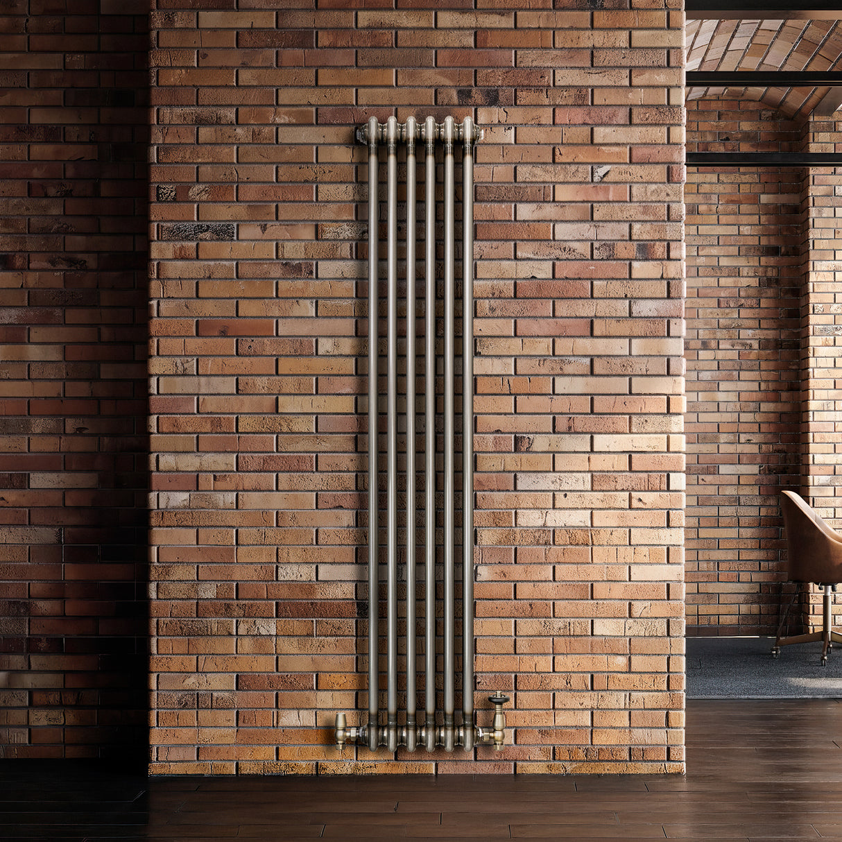 Traditionell 2-kolumnsradiator med ventiler – 1500 x 290 mm – Råmetall