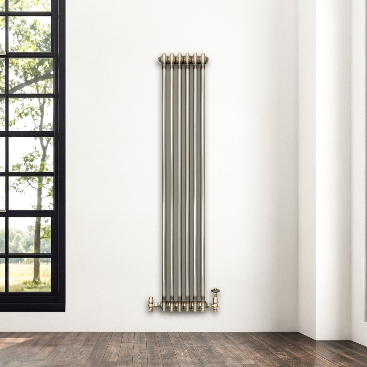 Traditionell 2-kolumnsradiator med ventiler – 1500 x 290 mm – Råmetall