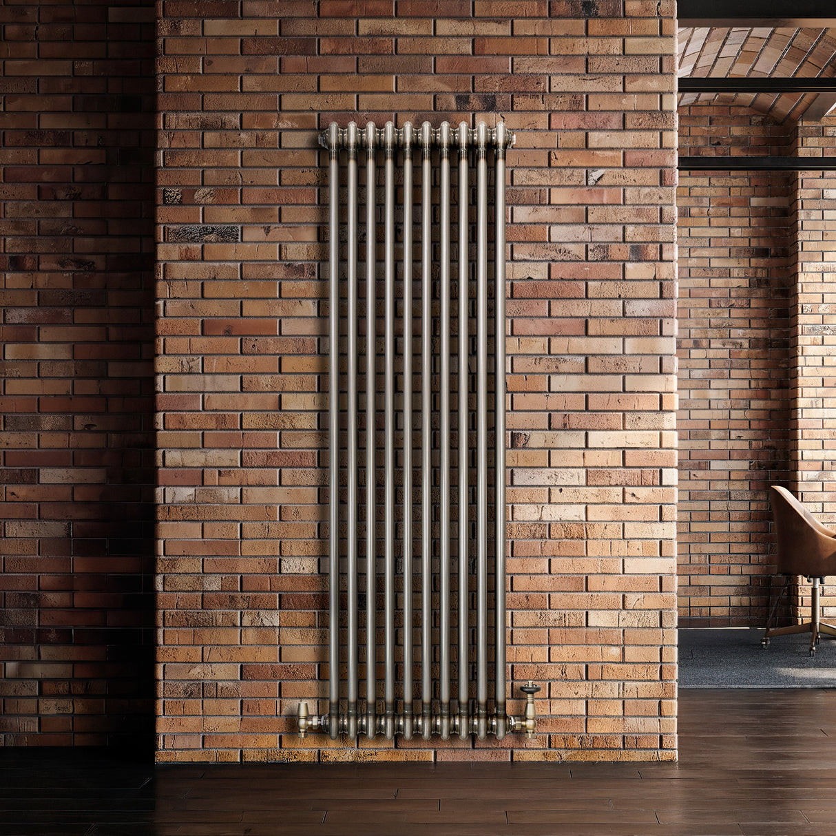 Traditionell 2-kolumnsradiator med ventiler – 1500 x 470 mm – Råmetall