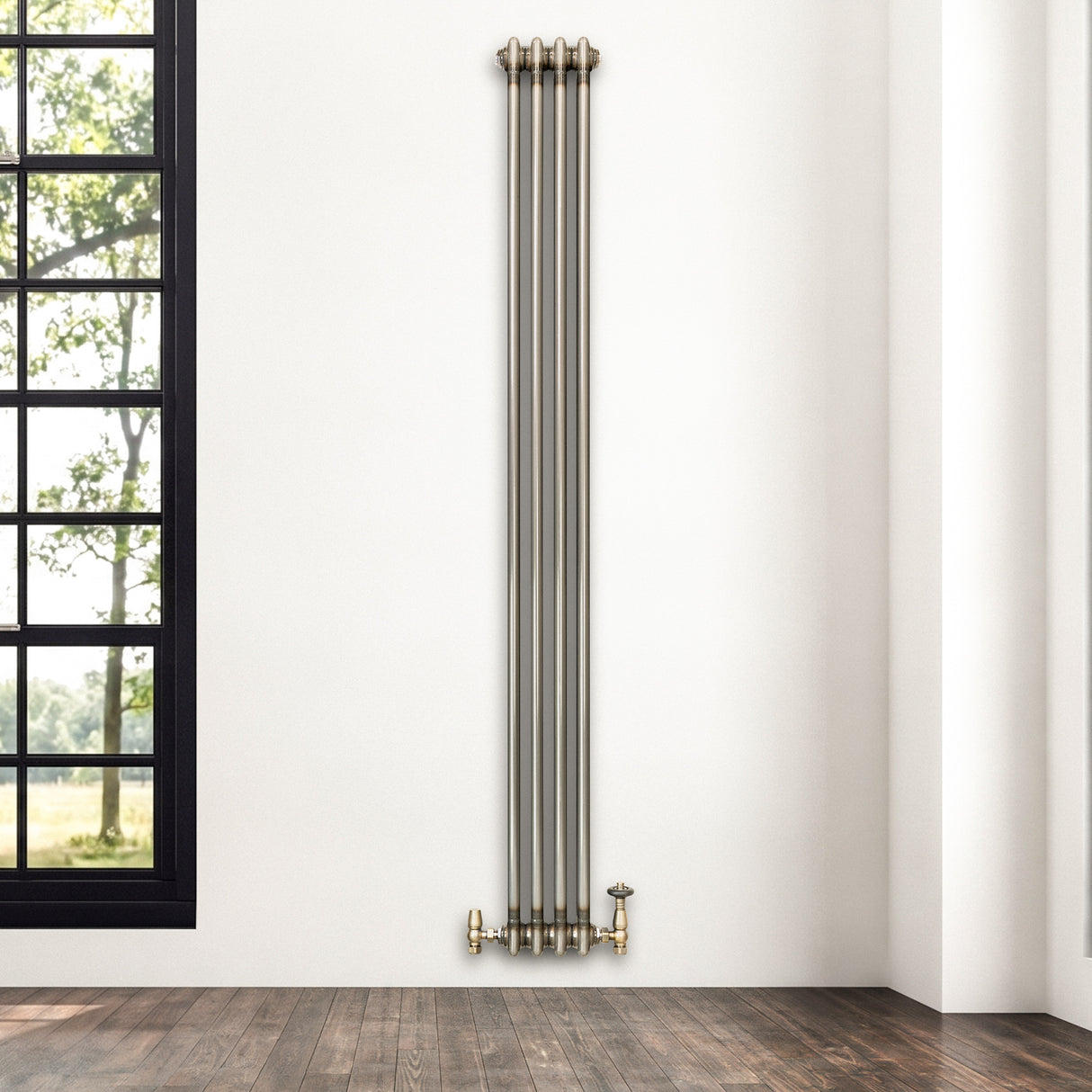 Traditionell 2-kolumnsradiator med ventiler – 1800 x 200 mm – Råmetall