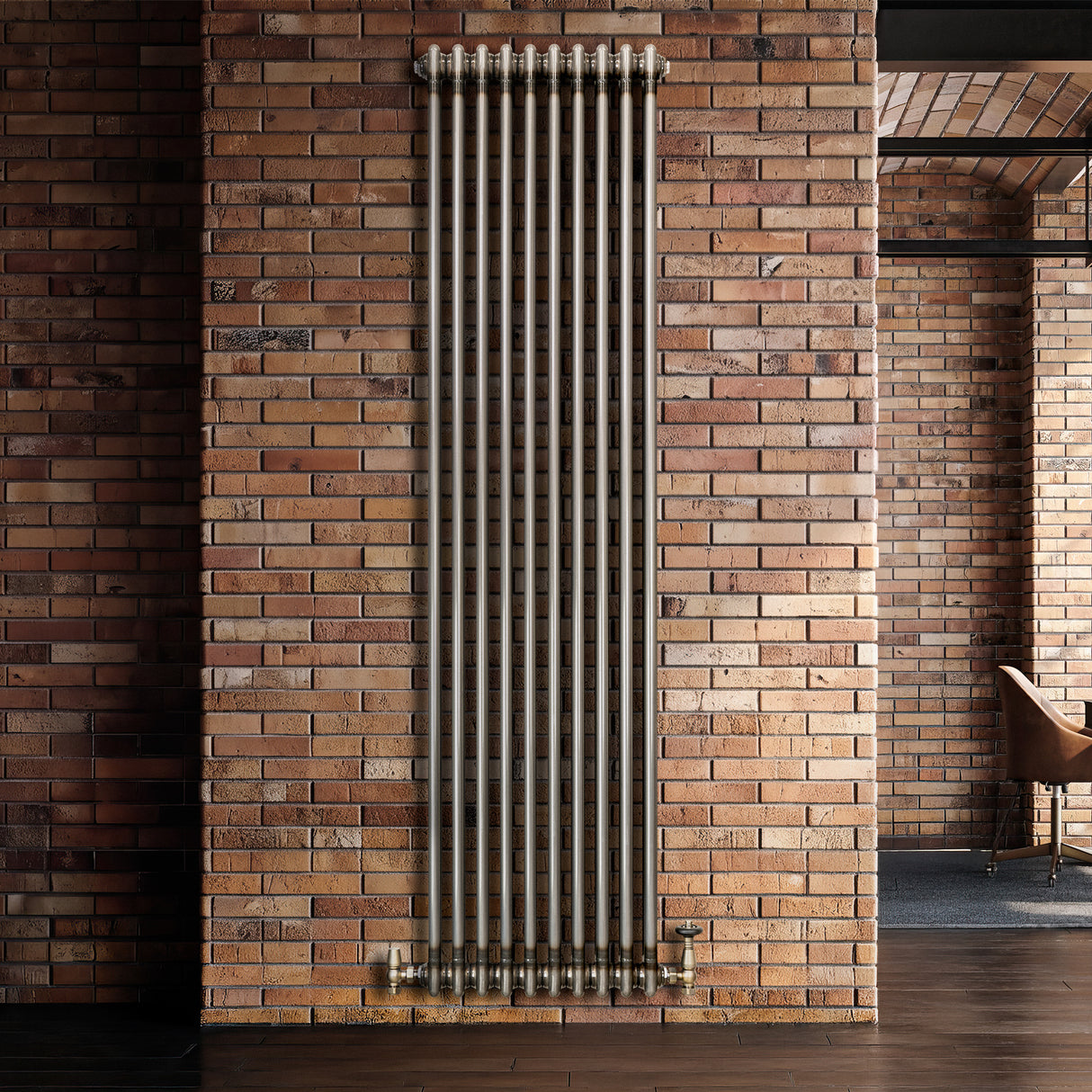 Traditionell 2-kolumnsradiator med ventiler – 1800 x 470 mm – Råmetall