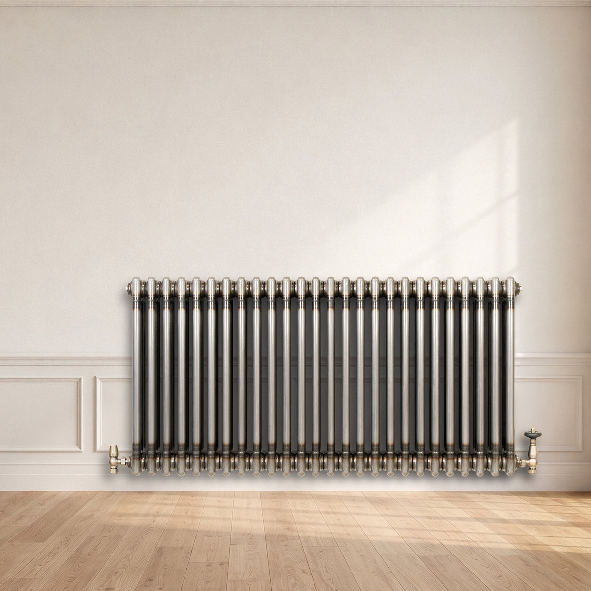 Traditionell 3-kolumnsradiator med ventiler – 600 x 1190 mm – Råmetall